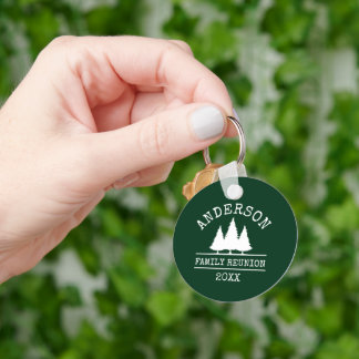 Family Reunion Rustic Pine Trees Green Key Ring