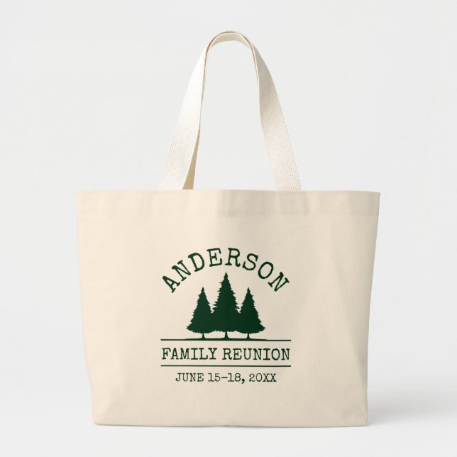 Family Reunion Rustic Pine Trees Large Tote Bag (Front)