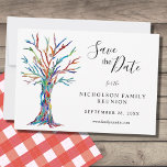 Family Reunion Save The Date Announcement Postcard<br><div class="desc">Family Reunion Save The Date Announcement Postcard. Ask your family to save the date for your Family Reunion with this stylish postcard. It features a family tree in the colours of the rainbow on a white background. There are templates for you to customise with your family name and your details....</div>