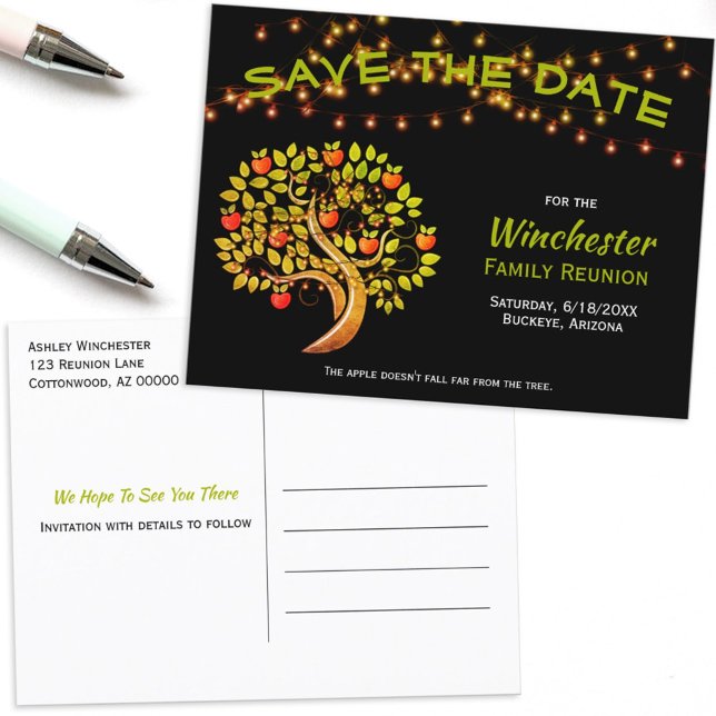 Family Reunion Save The Date Apple Tree Lights Announcement Postcard (Creator Uploaded)