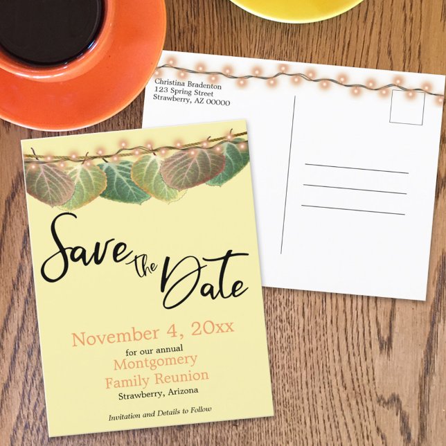Family Reunion Save The Date Autumn Aspen Leaves Announcement Postcard (Creator Uploaded)