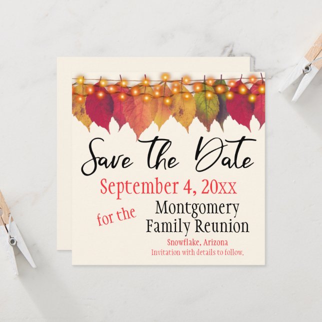 Family Reunion Save The Date Autumn Leaves Magnet (Front/Back In Situ)