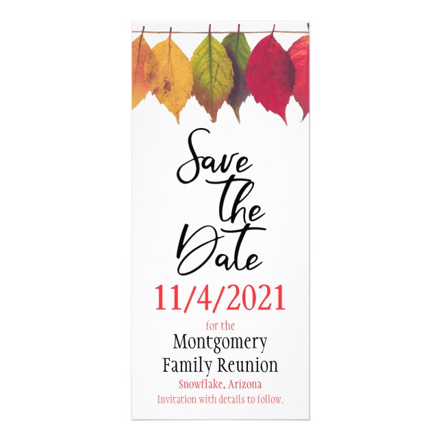Family Reunion Save The Date Autumn Tree Leaves Rack Card (Front)