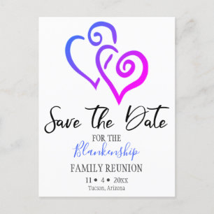 Family Reunion Save The Date Blue Pink Hearts Announcement Postcard