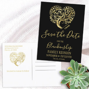 Family Reunion Save The Date Gold Heart Tree Announcement Postcard
