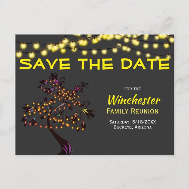 Family Reunion Save The Date Lights Tree Announcement Postcard (Front)