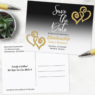 Family Reunion Save The Date Linked Golden Hearts Announcement Postcard