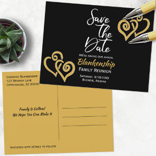 Family Reunion Save The Date Linked Golden Hearts Announcement Postcard