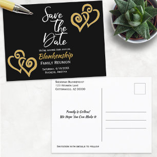 Family Reunion Save The Date Linked Golden Hearts Announcement Postcard