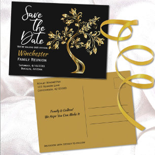 Family Reunion Save The Date Modern Gold Tree Announcement Postcard
