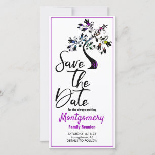 Family Reunion Save The Date Modern Purple Tree