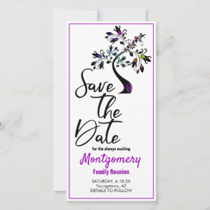Family Reunion Save The Date Modern Purple Tree