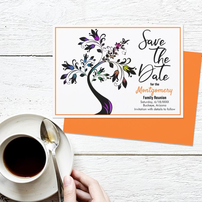 Family Reunion Save The Date Modern Tree Orange Announcement (Creator Uploaded)