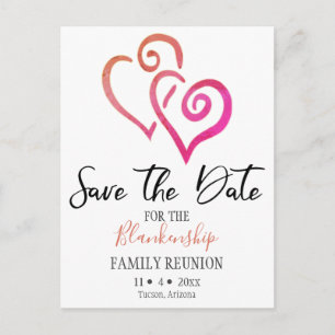 Family Reunion Save The Date Orange Pink Heart Announcement Postcard