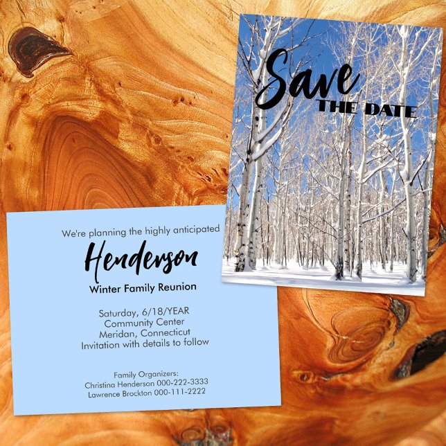 Family Reunion Save The Date Snowy Winter Aspens Announcement Postcard (Creator Uploaded)