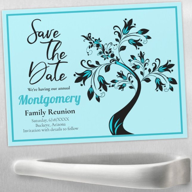 Family Reunion Save The Date Teal Tree Magnet Card (Creator Uploaded)