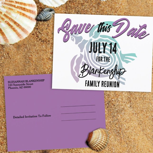 Family Reunion Save The Date Tribal Turtle Art Announcement Postcard (Give the family ample notice with this tropical save the date family reunion postcard announcement. )