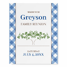 Family Reunion Signs Blue Gingham Print