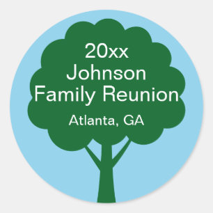 Family Reunion Souvenir with Name, Tree & Year Classic Round Sticker