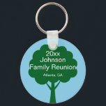 Family Reunion Souvenir with Name, Tree & Year Key Ring<br><div class="desc">You can personalise your sky blue family reunion souvenir keychain with your family's name and reunion year in white text. A tree is in the background. You can add where your reunion is taking place.</div>