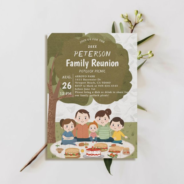 Family Reunion Spring Summer Fall Potluck Picnic Invitation (family reunion invitation potluck picnic cute illustration watercolor modern simple fun)