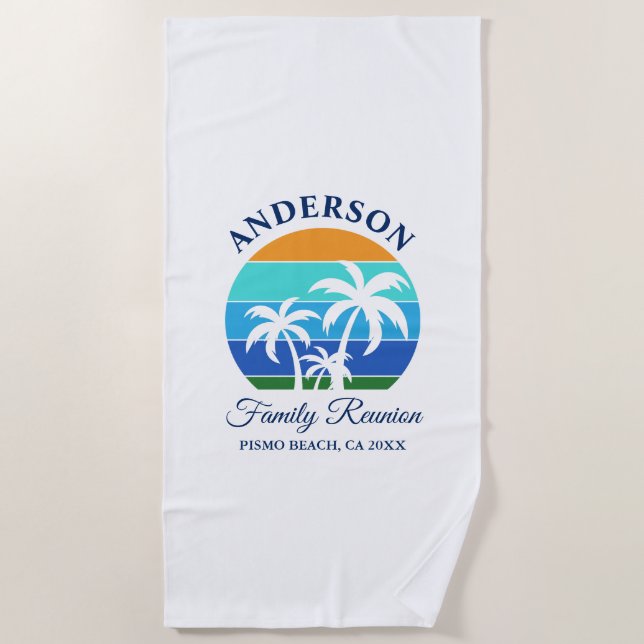 Family Reunion Summer Beach Palm Trees Beach Towel (Front)