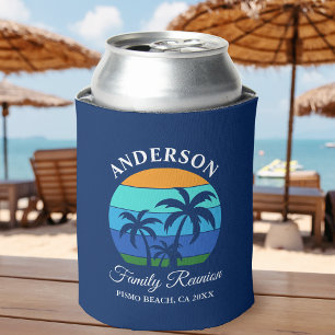 Family Reunion Summer Beach Palm Trees Blue Can Cooler