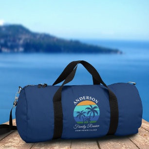 Family Reunion Summer Beach Palm Trees Blue Duffle Bag