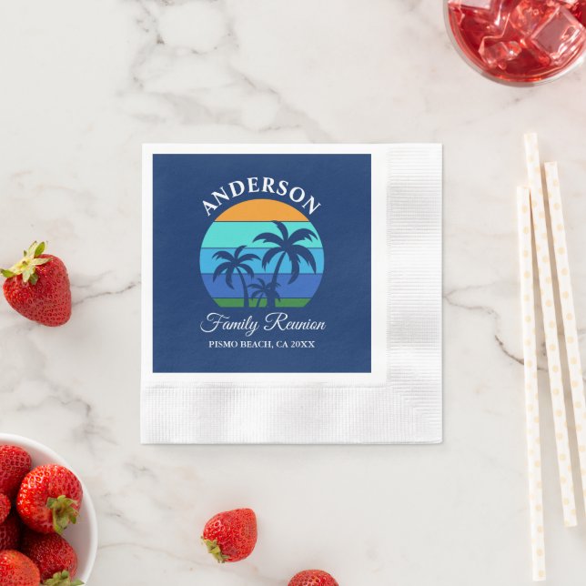 Family Reunion Summer Beach Palm Trees Blue Napkin (Insitu)