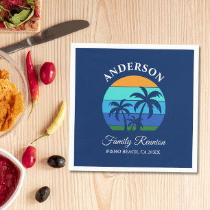 Family Reunion Summer Beach Palm Trees Blue Paper Napkin