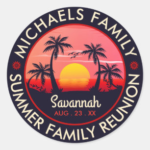 Family Reunion Summer Sunset Beach Palm Tree Classic Round Sticker