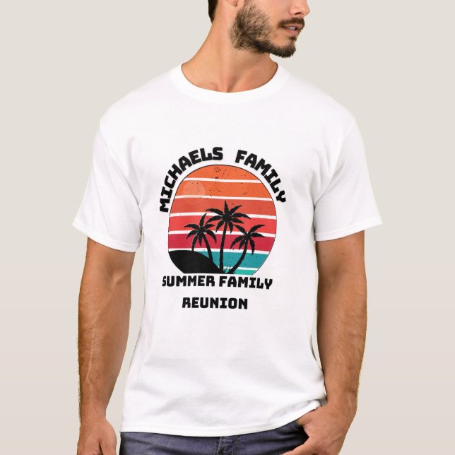 Family Reunion Summer Sunset Beach Palm Tree T-Shirt (Front)