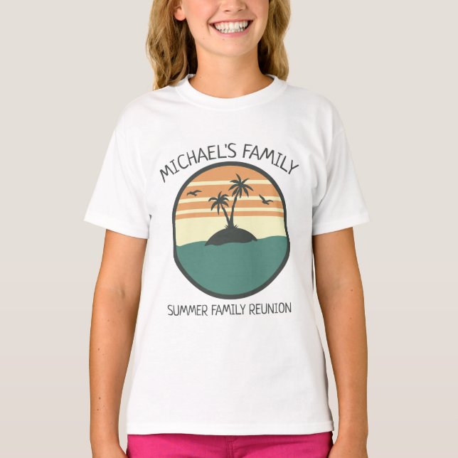 Family Reunion Summer Sunset Beach Palm Tree T-Shirt (Front)