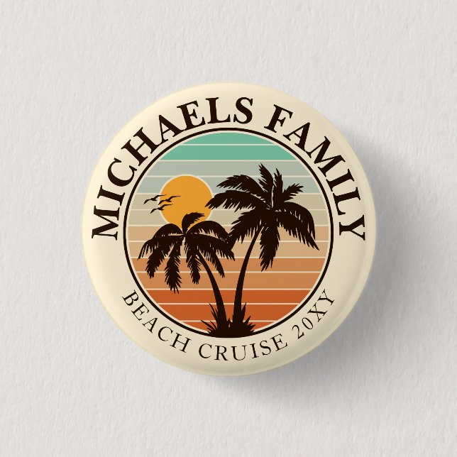 Family Reunion Summer Sunset Beach Palm Trees 60s 3 Cm Round Badge (Front)