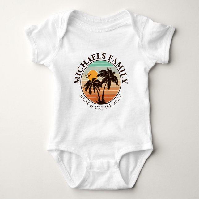 Family Reunion Summer Sunset Beach Palm Trees 60s Baby Bodysuit (Front)