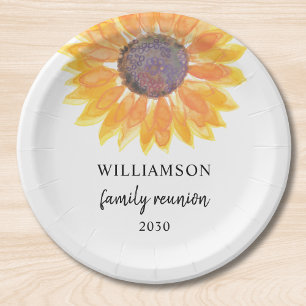 Family Reunion Sunflower Paper Plate
