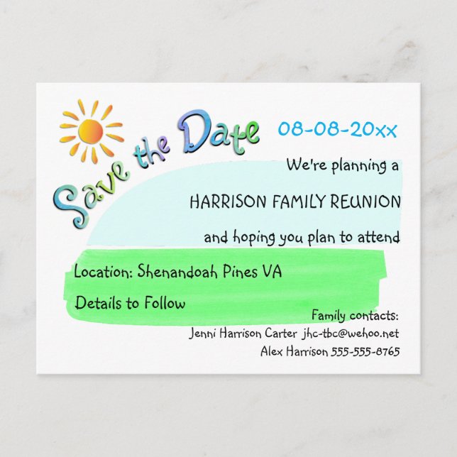 Family Reunion Sunshine Save the Date Postcard (Front)