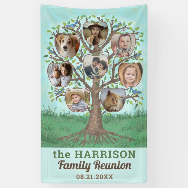 Family Reunion Tree 8 Photo Collage Custom Party Banner (Vertical)