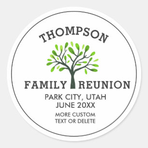 Family Reunion Tree Custom Name, location, date Classic Round Sticker