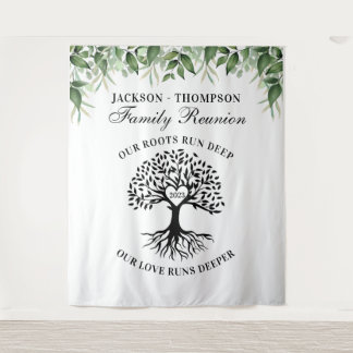 Family reunion tree greenery backdrop banner tapestry