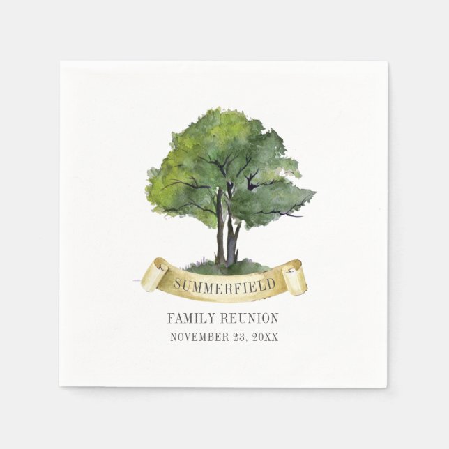 Family Reunion Tree Ribbon Watercolor Typography Napkin (Front)