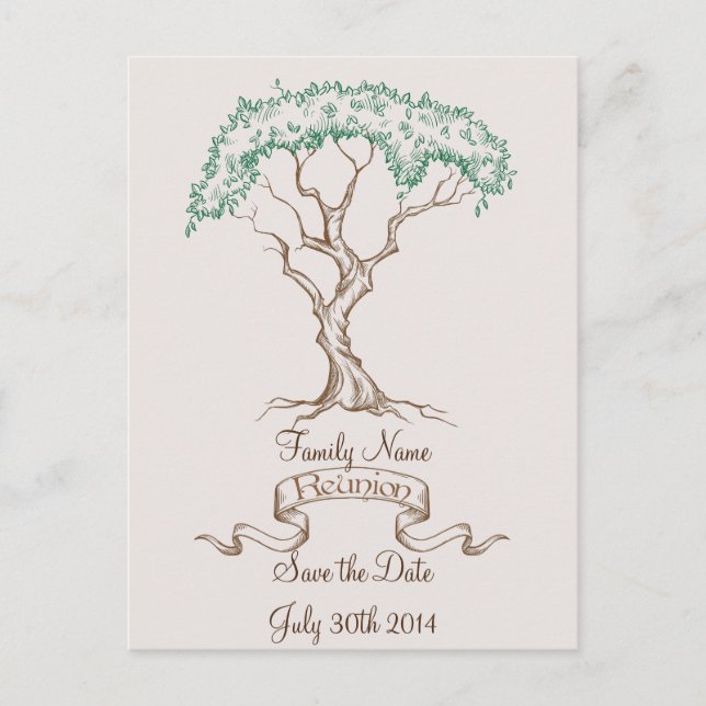 Family Reunion Tree Save the Date Announcement Postcard (Front)