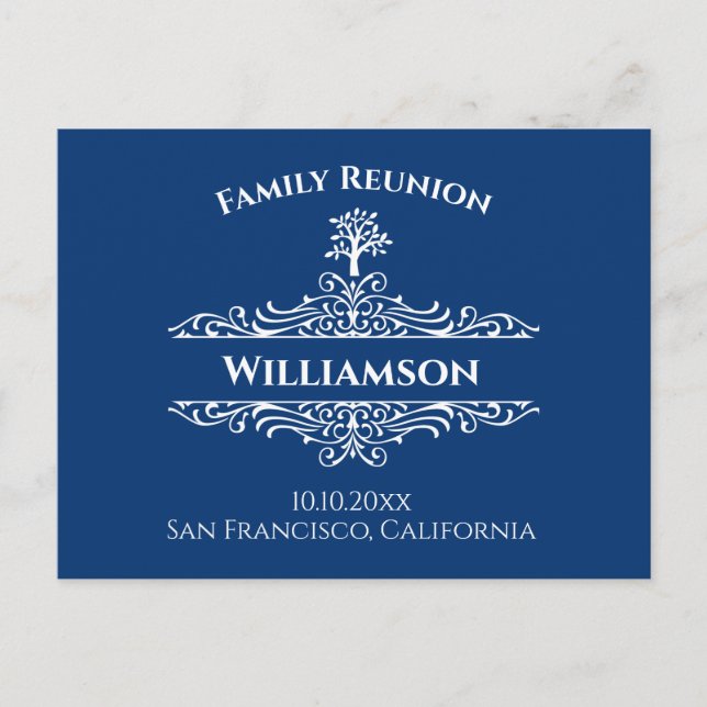 Family Reunion Tree Save The Date Blue Postcard (Front)