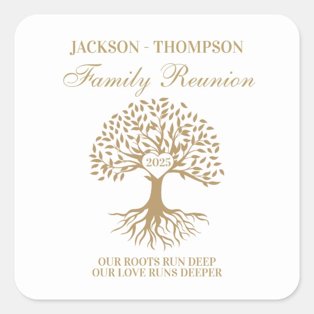 Family reunion tree white square sticker (Front)