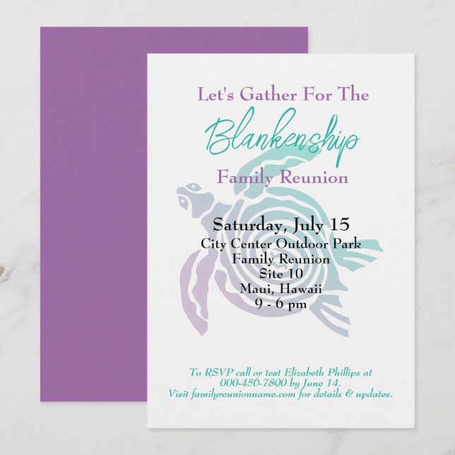 Family Reunion Tribal Art Turtle Single Day Event  Invitation (Front/Back)