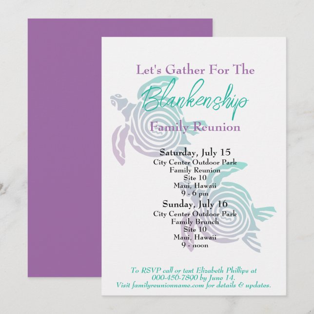 Family Reunion Tribal Art Turtle Two Day Event  Invitation (Front/Back)