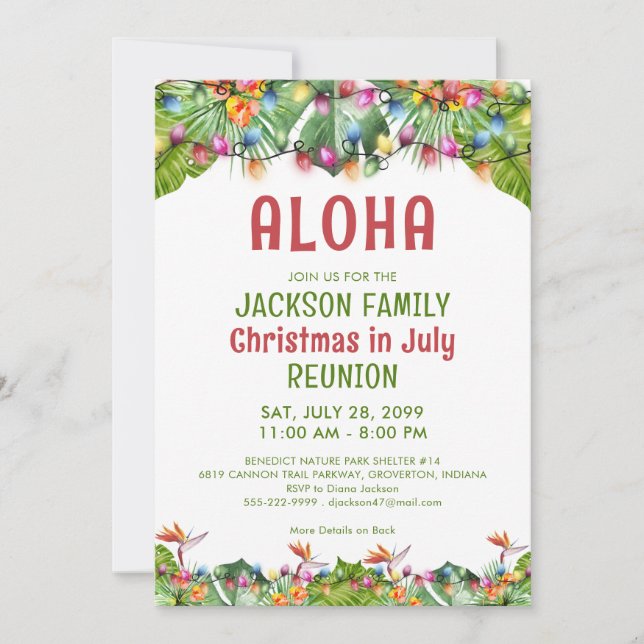 Family Reunion Tropical Christmas in July Invitation (Front)