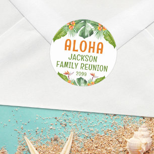 Family Reunion Tropical Palm Aloha Watercolor Classic Round Sticker