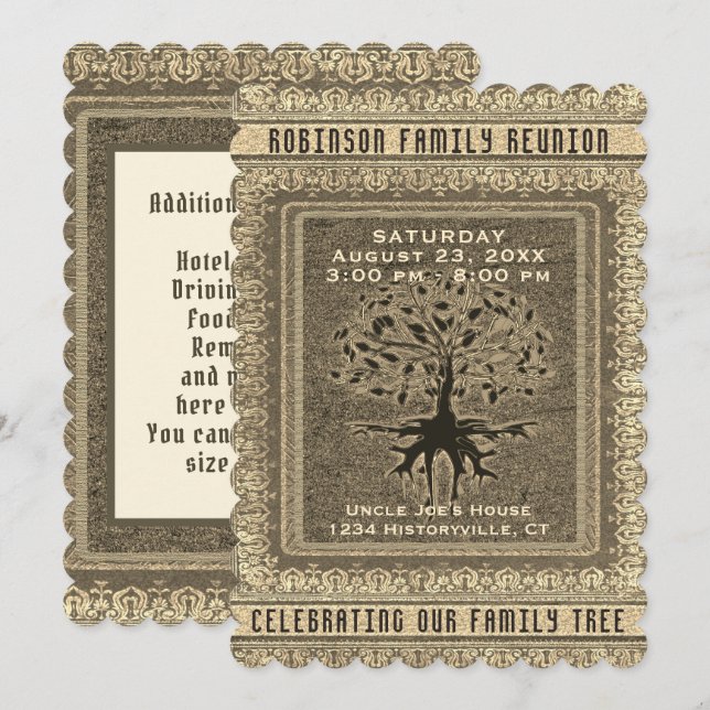 Family Reunion Vintage Gold Invitation (Front/Back)