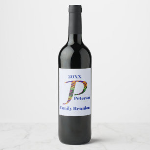 Family Reunion Vivid Tie-dye Letter P Monogram Wine Label